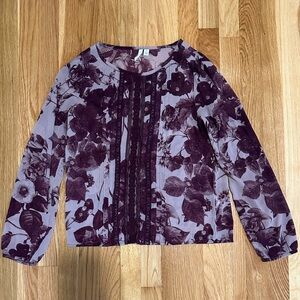 Frenchi Purple Floral Lace Detail Sheer Top